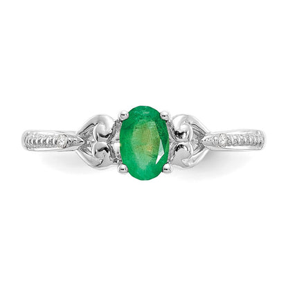 10k White Gold 6x4mm Oval May/ Emerald and Diamond Size 7 Ring