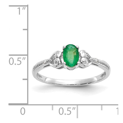 10k White Gold 6x4mm Oval May/ Emerald and Diamond Size 7 Ring