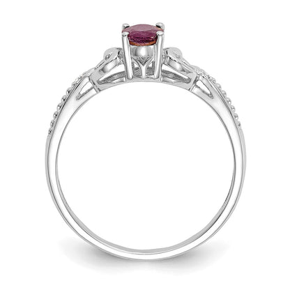 10k White Gold 6x4mm Oval July/ Ruby and Diamond Size 7 Ring