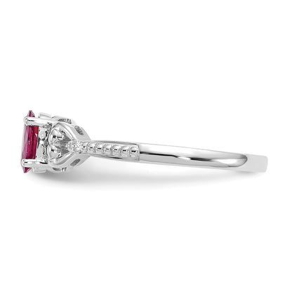 10k White Gold 6x4mm Oval July/ Ruby and Diamond Size 7 Ring