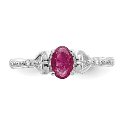 10k White Gold 6x4mm Oval July/ Ruby and Diamond Size 7 Ring