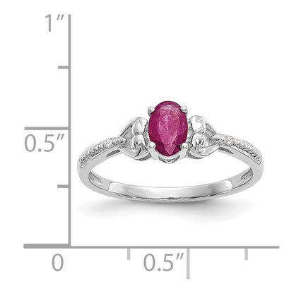 10k White Gold 6x4mm Oval July/ Ruby and Diamond Size 7 Ring