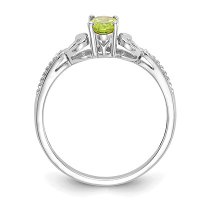 10k White Gold 6x4mm Oval August/ Peridot and Diamond Size 7 Ring