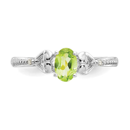 10k White Gold 6x4mm Oval August/ Peridot and Diamond Size 7 Ring