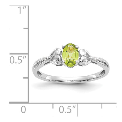 10k White Gold 6x4mm Oval August/ Peridot and Diamond Size 7 Ring