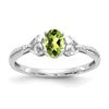 10k White Gold 6x4mm Oval August/ Peridot and Diamond Size 7 Ring