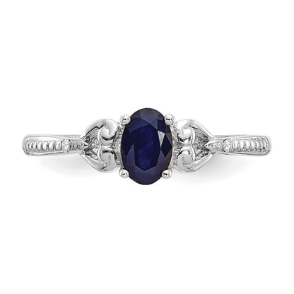 10k White Gold 6x4mm Oval September/ Sapphire and Diamond Size 7 Ring