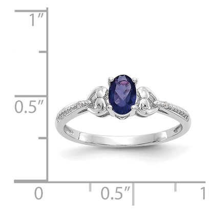 10k White Gold 6x4mm Oval September/ Sapphire and Diamond Size 7 Ring
