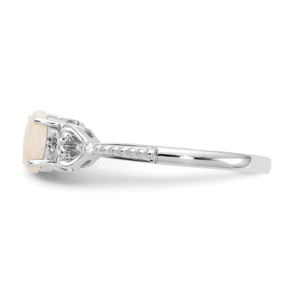10k White Gold 6x4mm Oval October/ Opal and Diamond Size 7 Ring