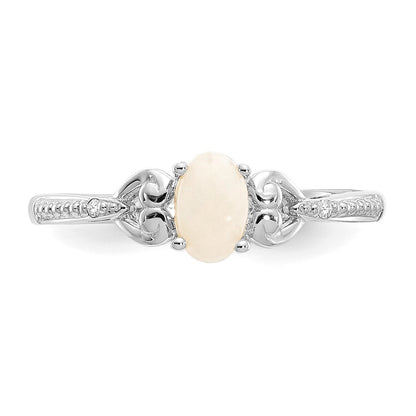 10k White Gold 6x4mm Oval October/ Opal and Diamond Size 7 Ring