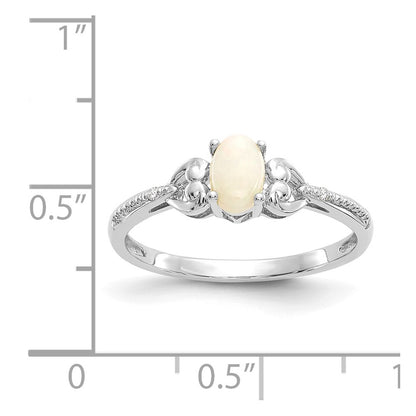 10k White Gold 6x4mm Oval October/ Opal and Diamond Size 7 Ring