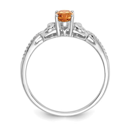 10k White Gold 6x4mm Oval November/ Citrine and Diamond Size 7 Ring