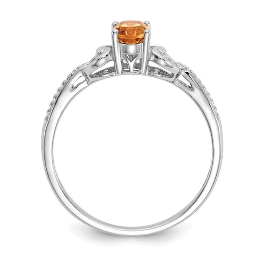 10k White Gold 6x4mm Oval November/ Citrine and Diamond Size 7 Ring