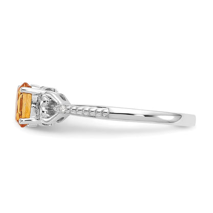 10k White Gold 6x4mm Oval November/ Citrine and Diamond Size 7 Ring