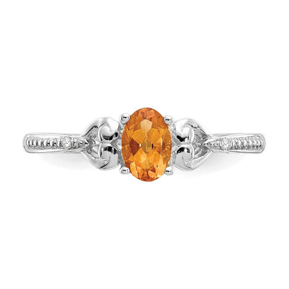 10k White Gold 6x4mm Oval November/ Citrine and Diamond Size 7 Ring