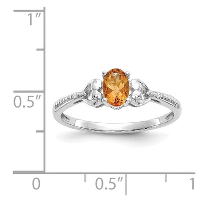 10k White Gold 6x4mm Oval November/ Citrine and Diamond Size 7 Ring