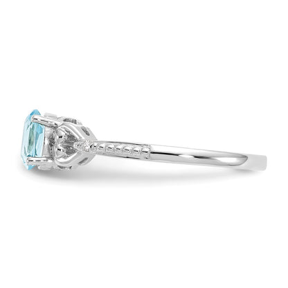 10k White Gold 6x4mm Oval December/ Swiss Blue Topaz and Diamond Size 7 Ring