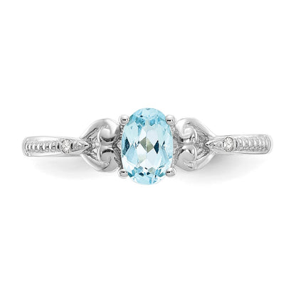 10k White Gold 6x4mm Oval December/ Swiss Blue Topaz and Diamond Size 7 Ring