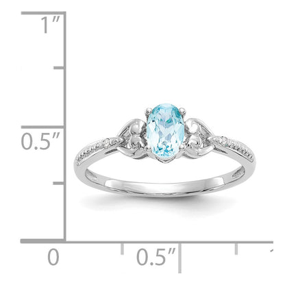 10k White Gold 6x4mm Oval December/ Swiss Blue Topaz and Diamond Size 7 Ring