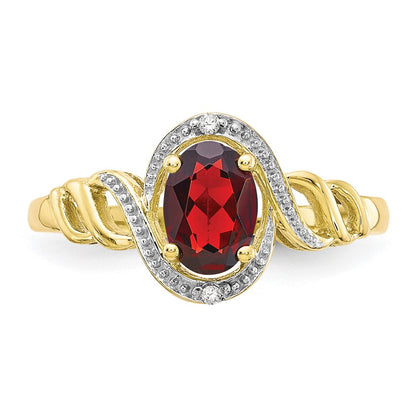 10k 7x5mm Oval January/ Garnet and Diamond Size 7 Ring