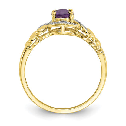 10k 7x5mm Oval February/ Amethyst and Diamond Size 7 Ring