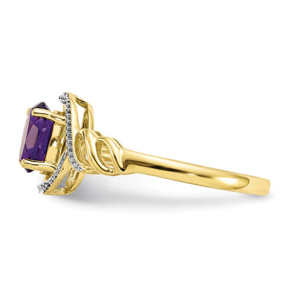 10k 7x5mm Oval February/ Amethyst and Diamond Size 7 Ring