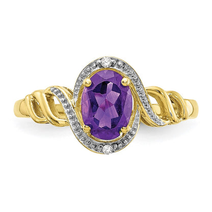 10k 7x5mm Oval February/ Amethyst and Diamond Size 7 Ring