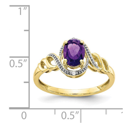 10k 7x5mm Oval February/ Amethyst and Diamond Size 7 Ring