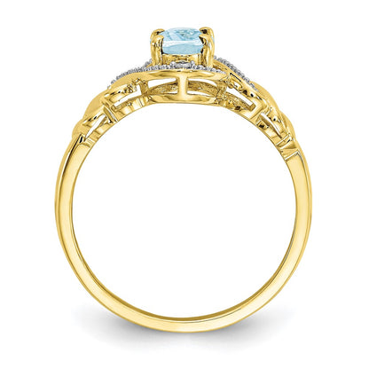 10k 7x5mm Oval March/ Aquamarine and Diamond Size 7 Ring