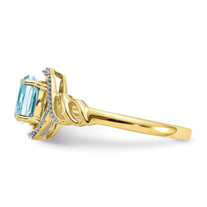 10k 7x5mm Oval March/ Aquamarine and Diamond Size 7 Ring