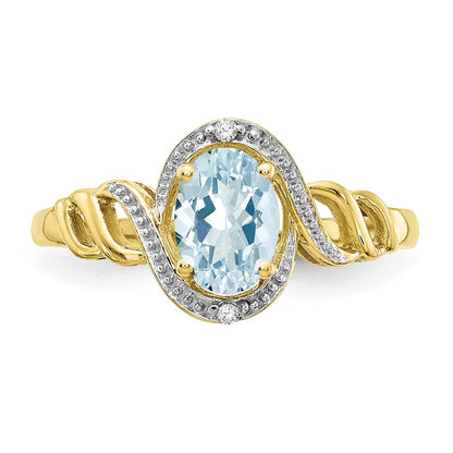 10k 7x5mm Oval March/ Aquamarine and Diamond Size 7 Ring