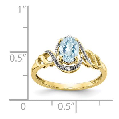 10k 7x5mm Oval March/ Aquamarine and Diamond Size 7 Ring