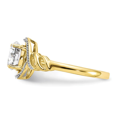 10k 7x5mm Oval April/ White Topaz and Diamond Size 7 Ring