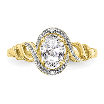 10k 7x5mm Oval April/ White Topaz and Diamond Size 7 Ring