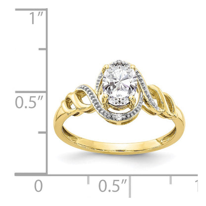 10k 7x5mm Oval April/ White Topaz and Diamond Size 7 Ring