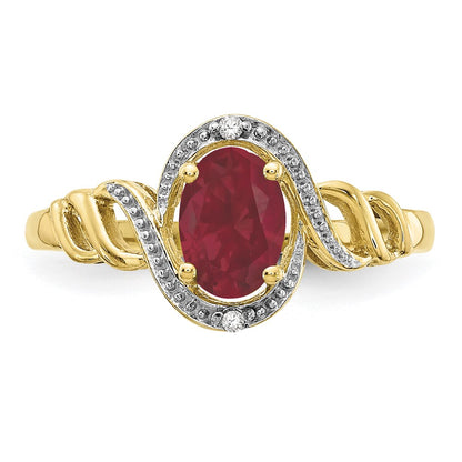10k 7x5mm Oval July/ Ruby and Diamond Size 7 Ring