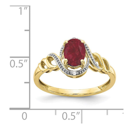 10k 7x5mm Oval July/ Ruby and Diamond Size 7 Ring