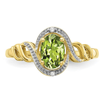 10k 7x5mm Oval August/ Peridot and Diamond Size 7 Ring