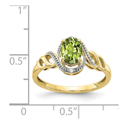 10k 7x5mm Oval August/ Peridot and Diamond Size 7 Ring