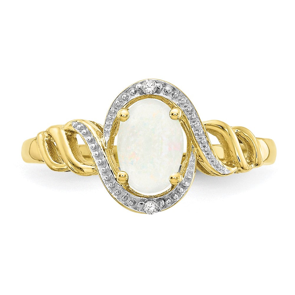 10k 7x5mm Oval October/ Opal and Diamond Size 7 Ring