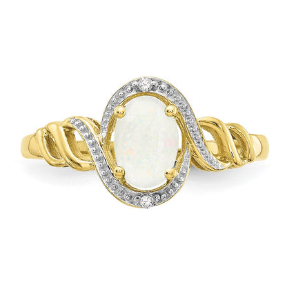 10k 7x5mm Oval October/ Opal and Diamond Size 7 Ring