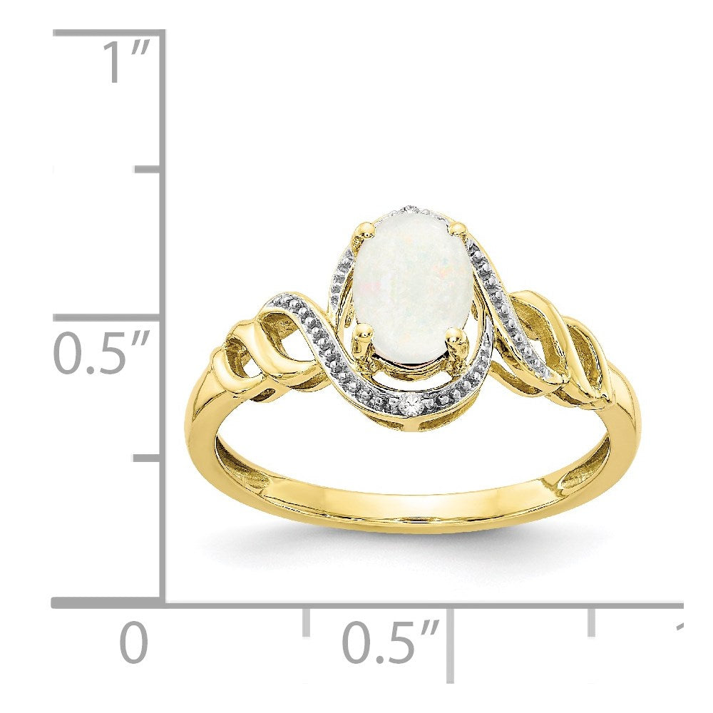 10k 7x5mm Oval October/ Opal and Diamond Size 7 Ring