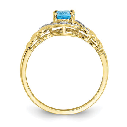 10k 7x5mm Oval December/ Light Swiss Blue Topaz and Diamond Size 7 Ring