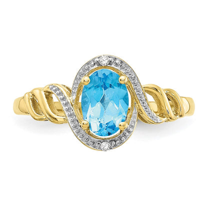 10k 7x5mm Oval December/ Light Swiss Blue Topaz and Diamond Size 7 Ring