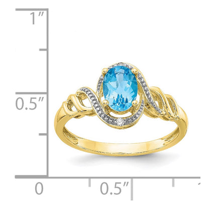 10k 7x5mm Oval December/ Light Swiss Blue Topaz and Diamond Size 7 Ring