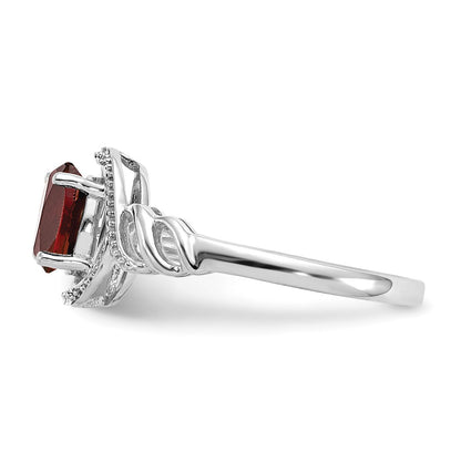 10k White Gold 7x5mm Oval January/ Garnet and Diamond Size 7 Ring
