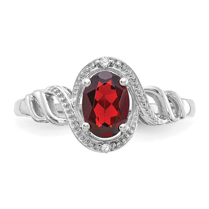 10k White Gold 7x5mm Oval January/ Garnet and Diamond Size 7 Ring