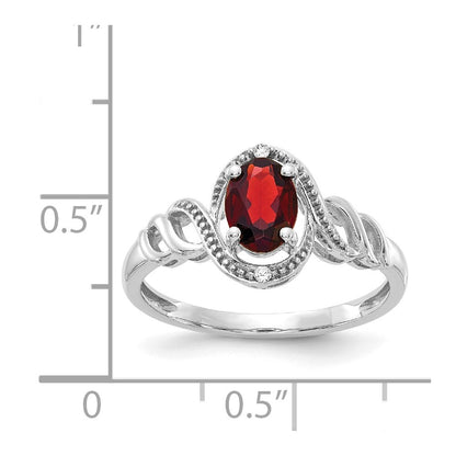 10k White Gold 7x5mm Oval January/ Garnet and Diamond Size 7 Ring