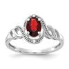 10k White Gold 7x5mm Oval January/ Garnet and Diamond Size 7 Ring