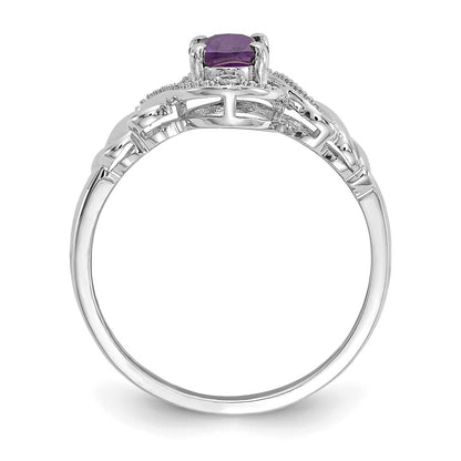 10k White Gold 7x5mm Oval February/ Amethyst and Diamond Size 7 Ring